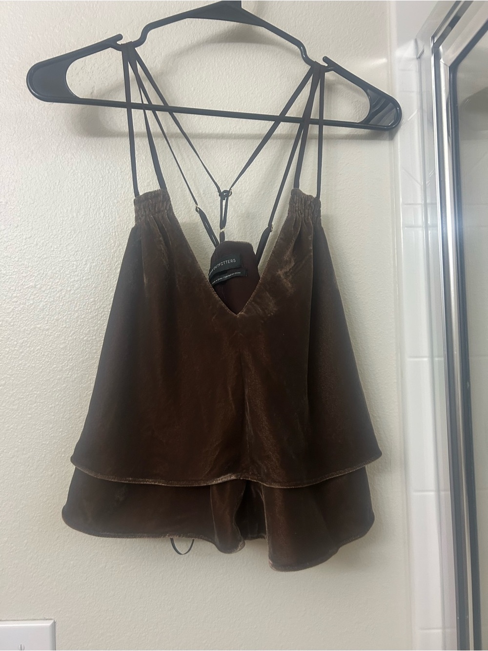 Brown Velvet Strappy Cami Tank Top Urban Outfitters